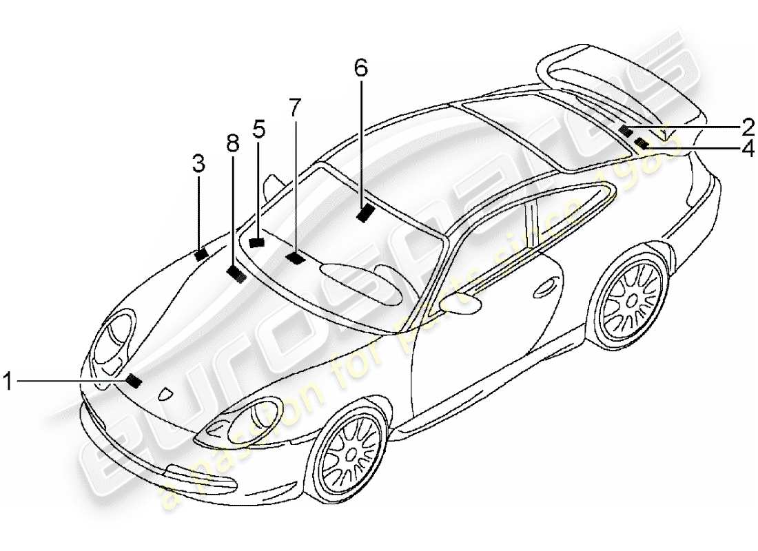 porsche 2005 (996 gt3) signs/notices parts diagram