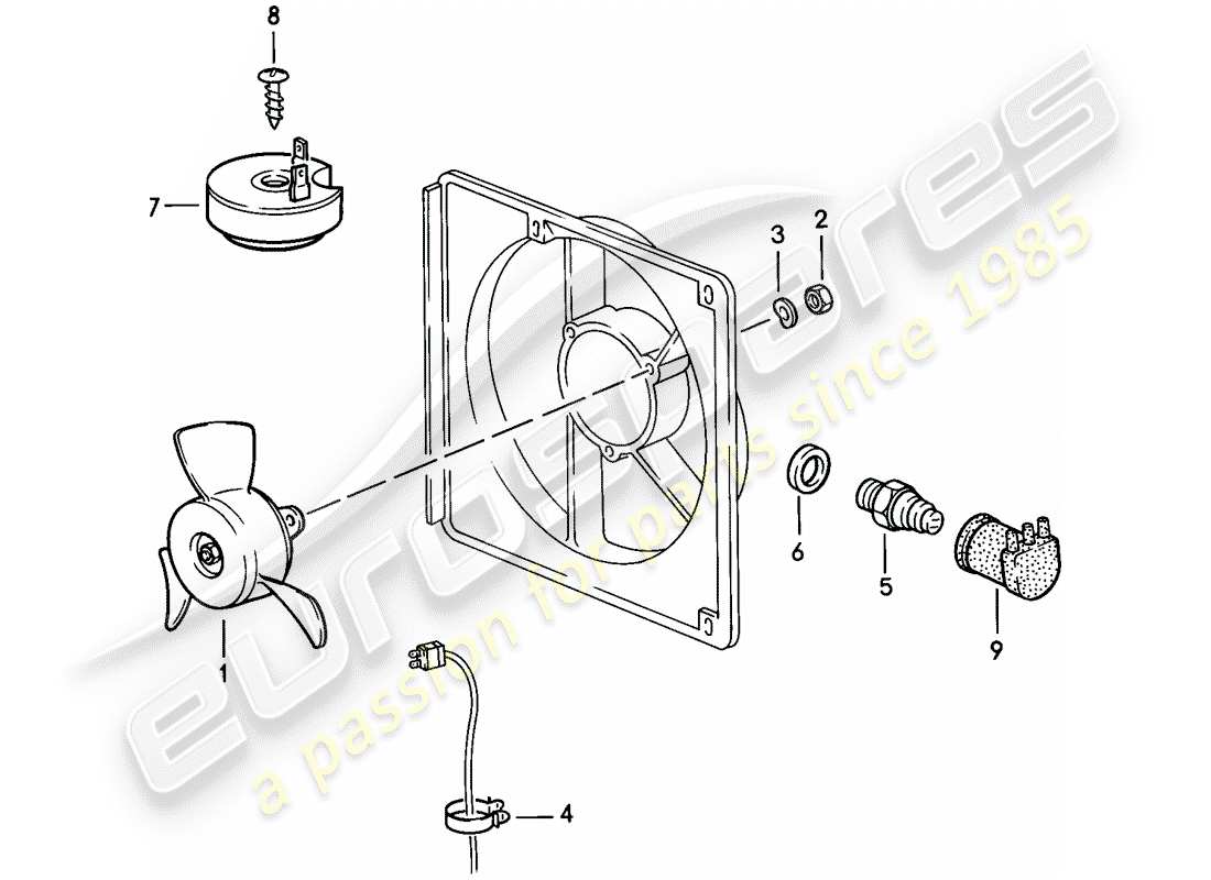porsche 1983 (944) electric fan part diagram