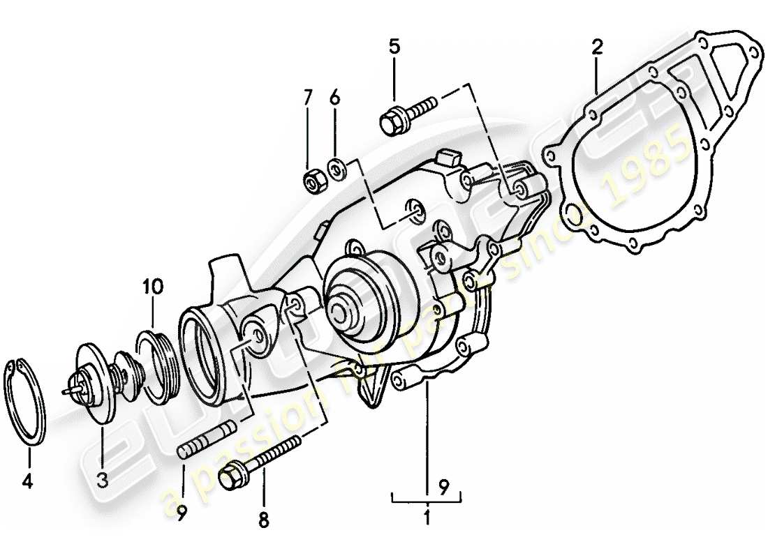 porsche 1983 (944) water pump part diagram