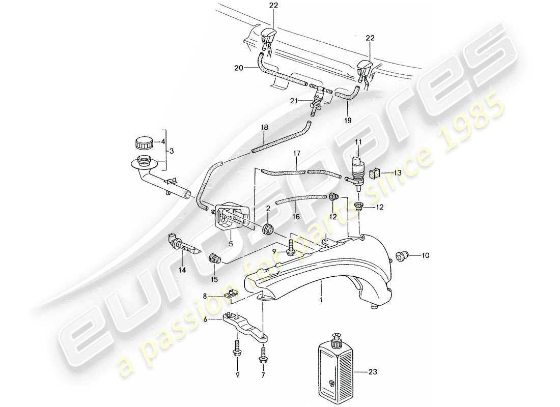 porsche 1997 (986 boxster) windshield washer unit part diagram