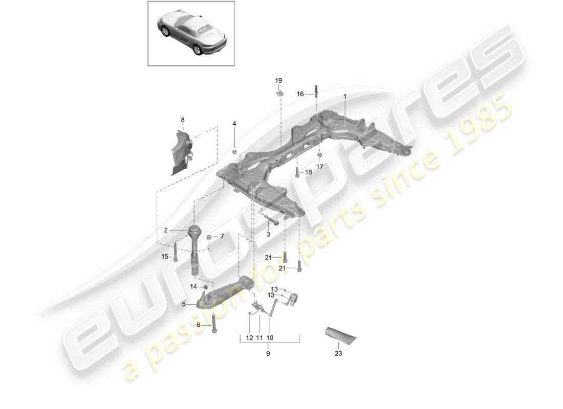 porsche 2020 (718 boxster) cross member wishbone parts diagram
