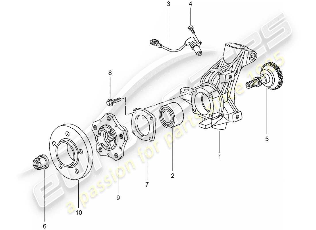 porsche 2001 (986 boxster) wheel carrier - wheel hub part diagram