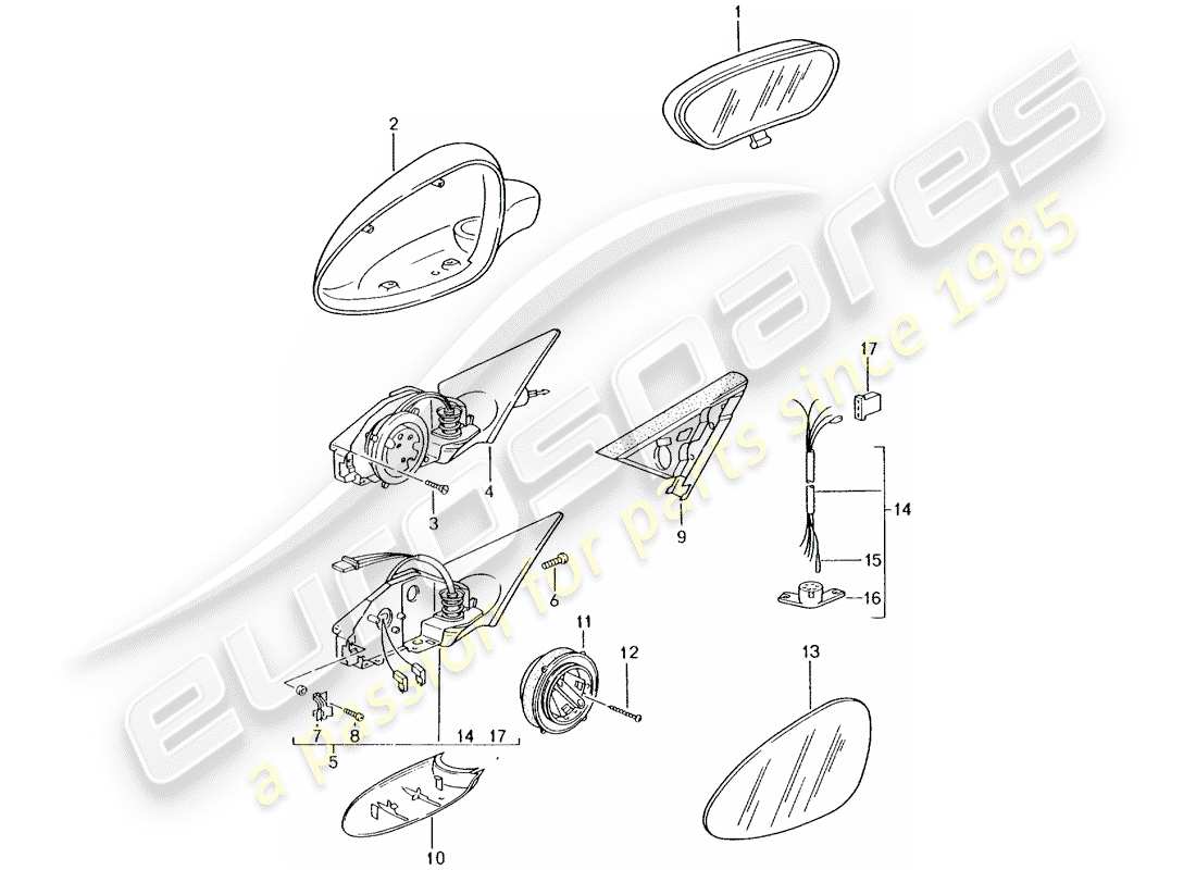 porsche 2005 (996 gt3) rear view mirror inner - rear view mirror part diagram