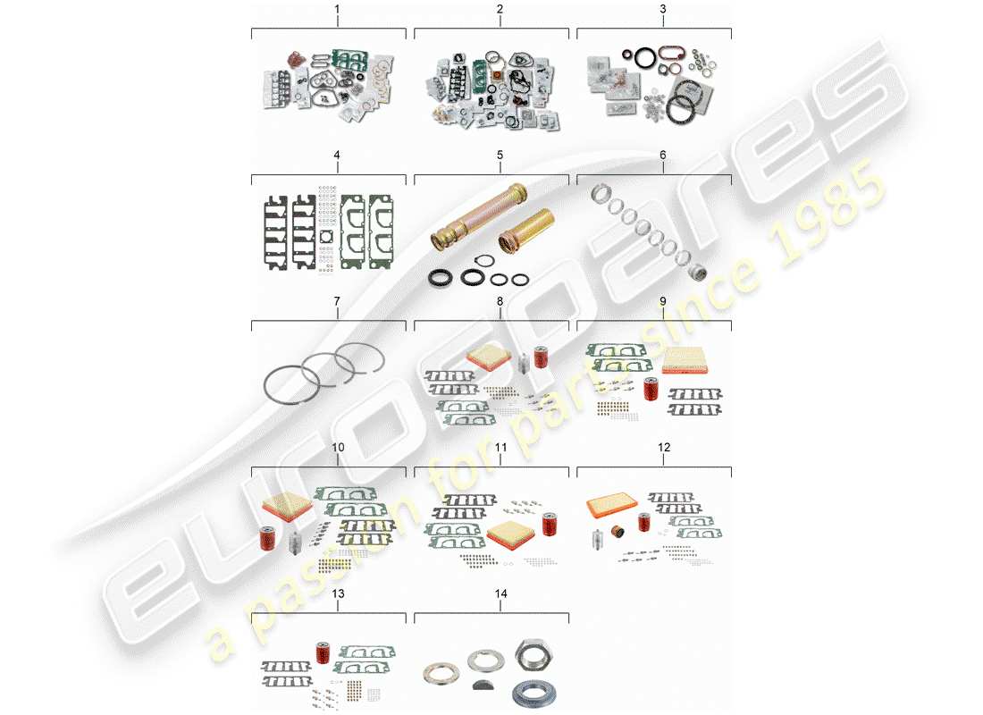 porsche 1987 (911) gasket set - repair kits - repair set for maintenance part diagram