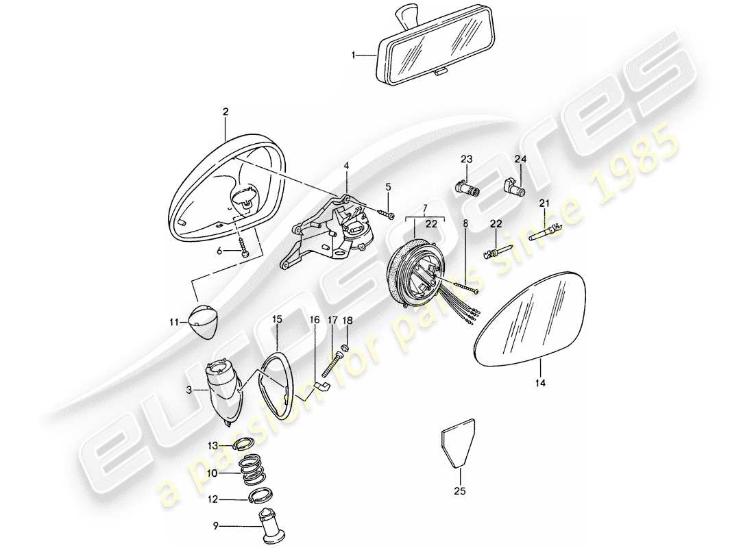 porsche 1994 (993) rear view mirror inner - rear view mirror part diagram