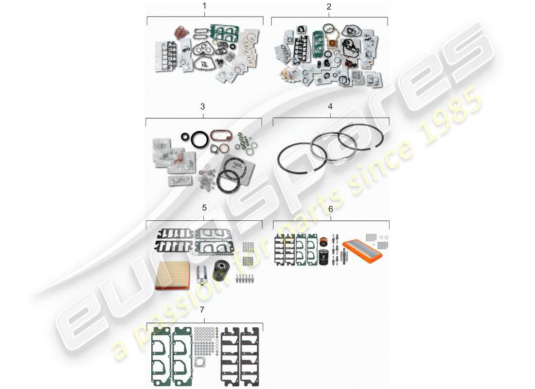 porsche 911 (1986) gasket set - repair kit - maintenance set parts diagram