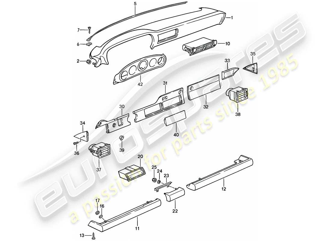porsche 1986 (911) dash panel trim - with installation parts - d - mj 1986>> part diagram