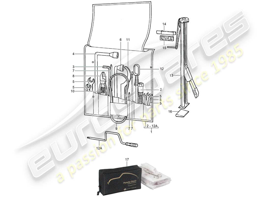 porsche 1989 (911) tool - jack - first aid kit part diagram