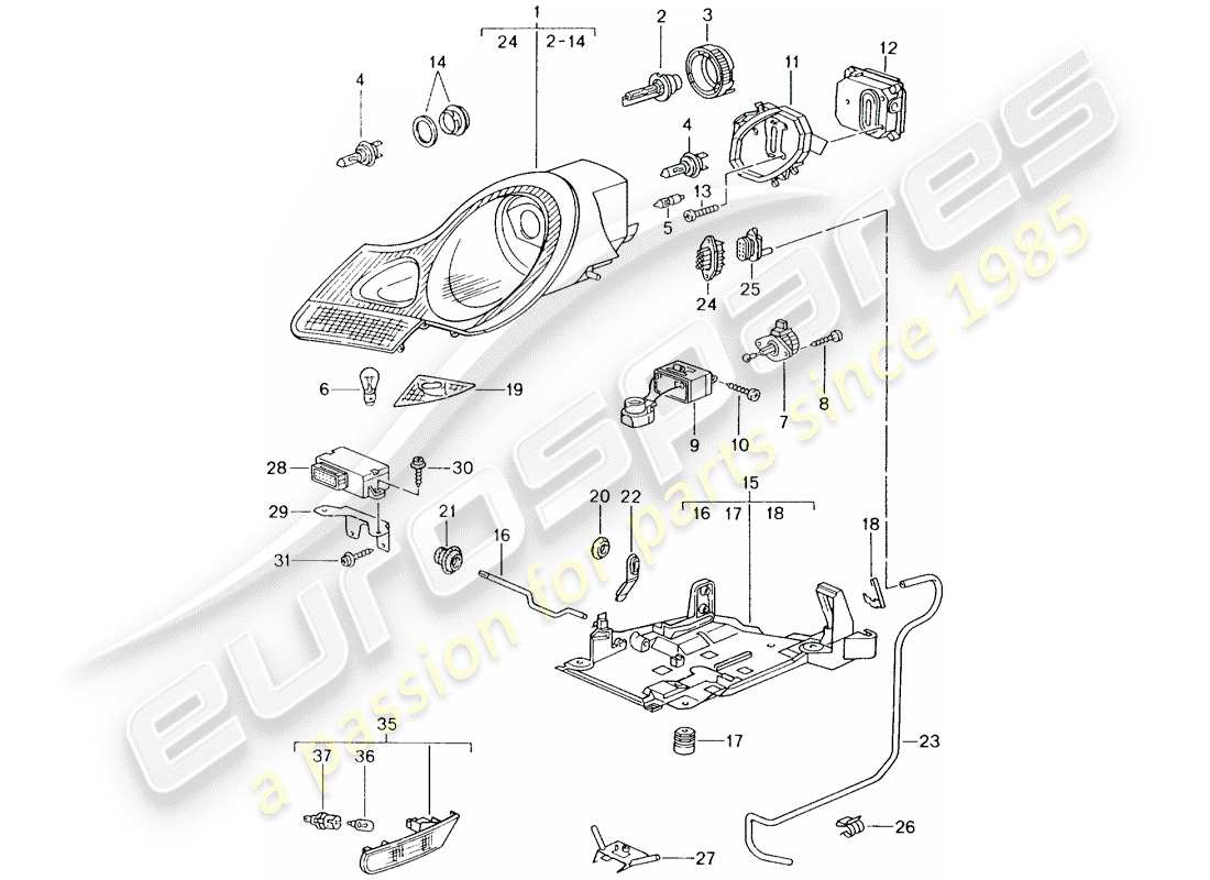 porsche 2001 (986 boxster) headlamp - turn signal repeater - d - mj 1999>> part diagram