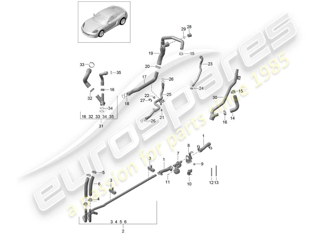 porsche 2020 (718 cayman) water cooling part diagram