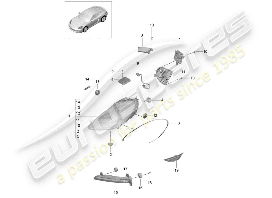 porsche 718 cayman (2020) headlamp parts diagram