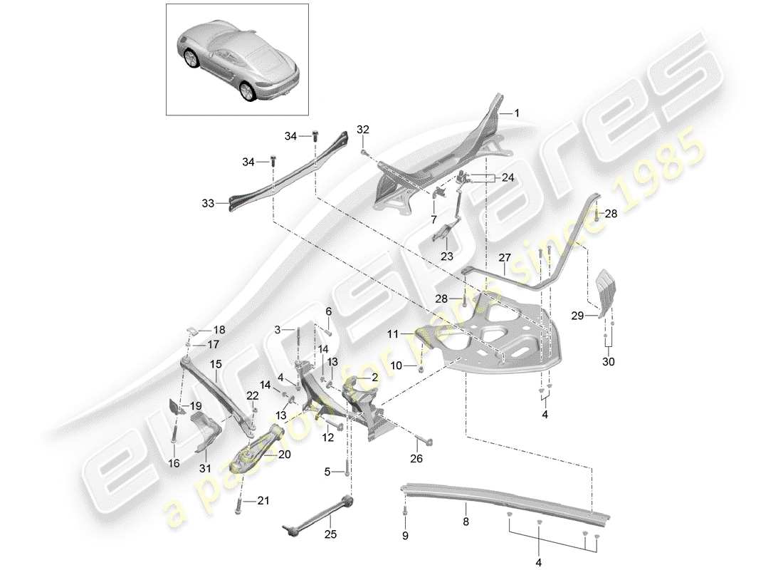 porsche 2020 (718 cayman) rear axle part diagram