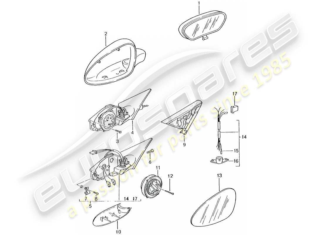 porsche 1997 (986 boxster) rear view mirror inner - rear view mirror part diagram