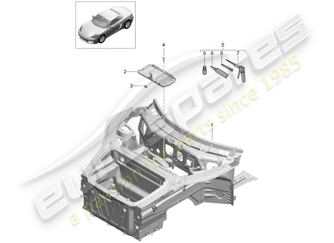 porsche 718 boxster (2020) front end parts diagram