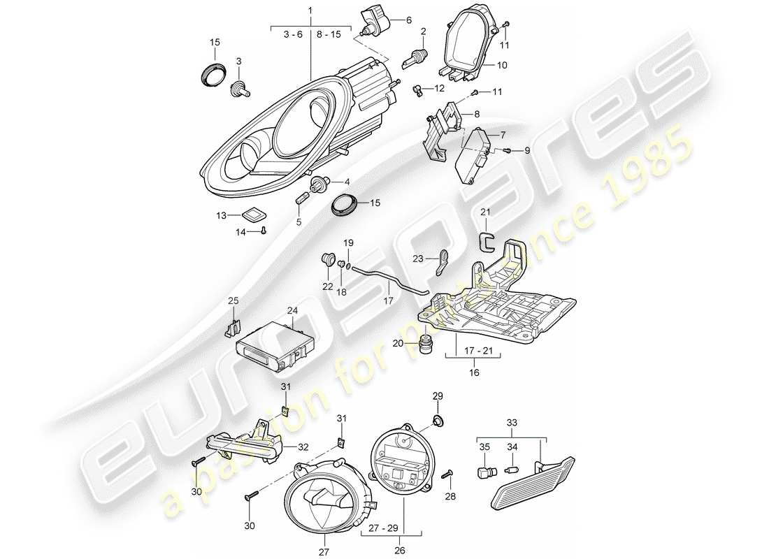 porsche 2012 (987 cayman) headlamp part diagram