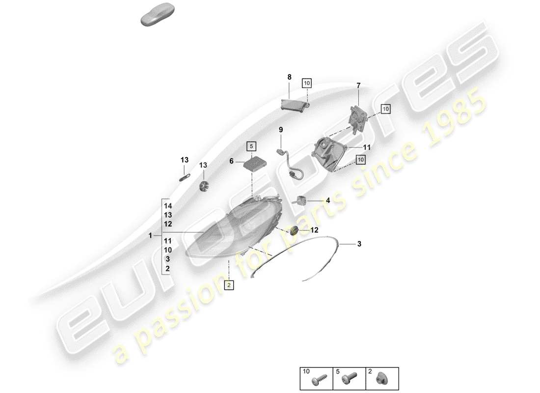 porsche 2019 (718 boxster spyder) headlamp part diagram