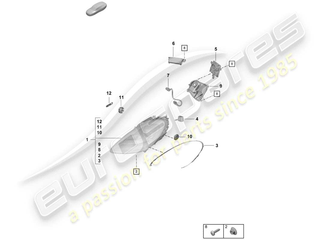 porsche 2020 (718 boxster spyder) headlamp part diagram