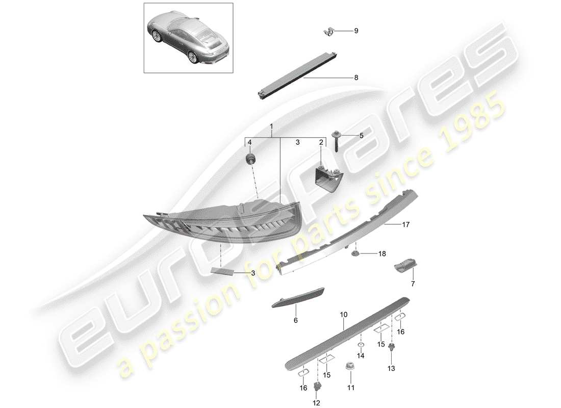 porsche 2017 (991-2) rear light part diagram