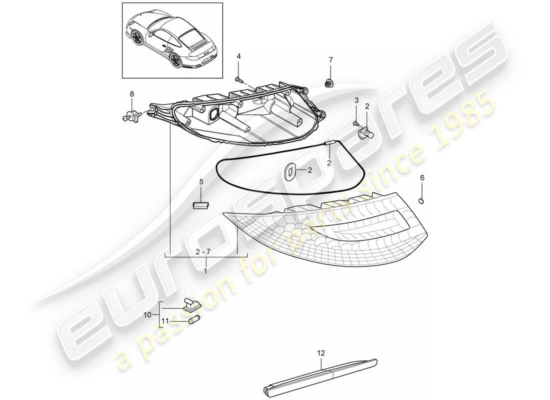 porsche 2011 (997-2 turbo / gt2 rs) rear light part diagram