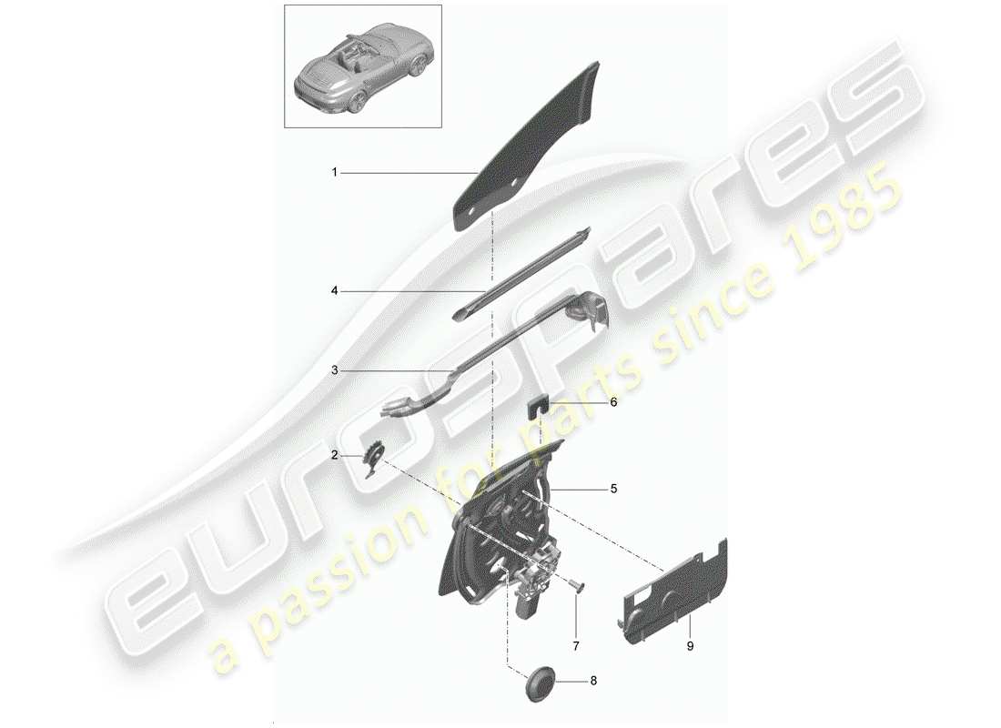porsche 2015 (991-1 turbo) side window part diagram