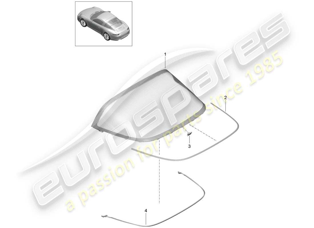 porsche 2012 (991-1) rear window glass part diagram