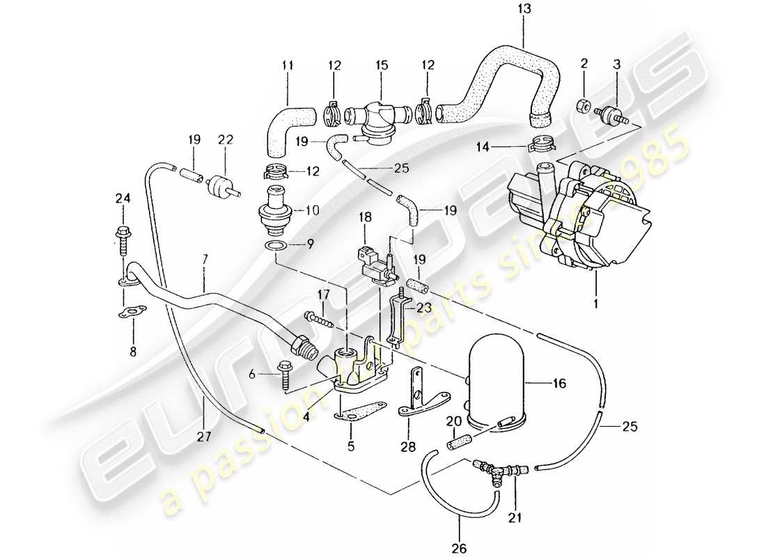 porsche 1998 (986 boxster) secondary air pump - d >> - mj 1999 part diagram