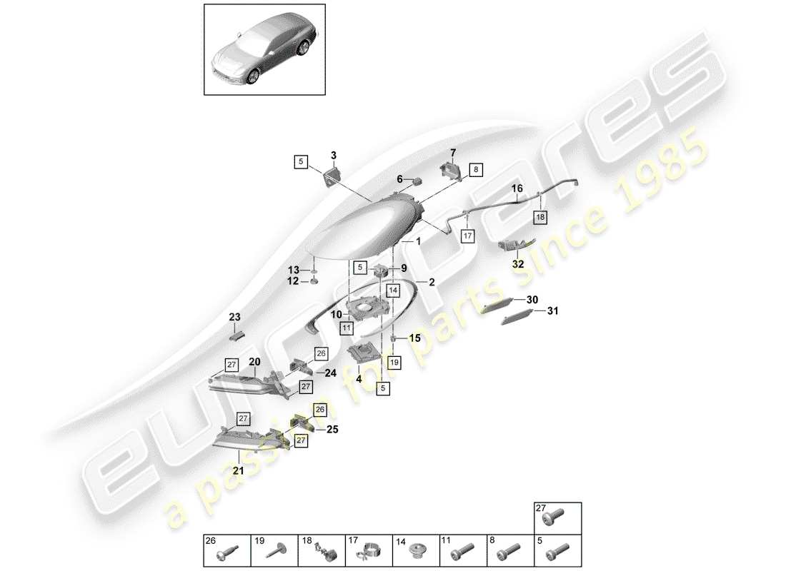 porsche 2020 (panamera 971-1) led headlight parts diagram