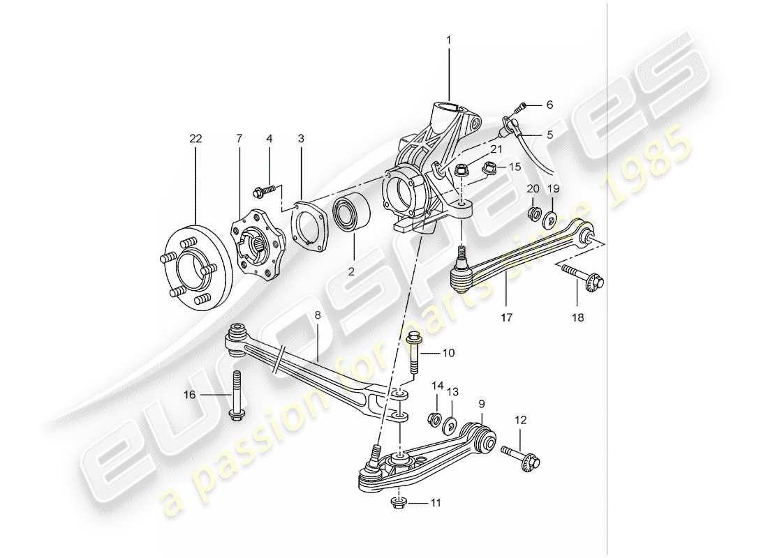 porsche 1997 (986 boxster) rear axle - wheel carrier - upper link - wheel hub part diagram