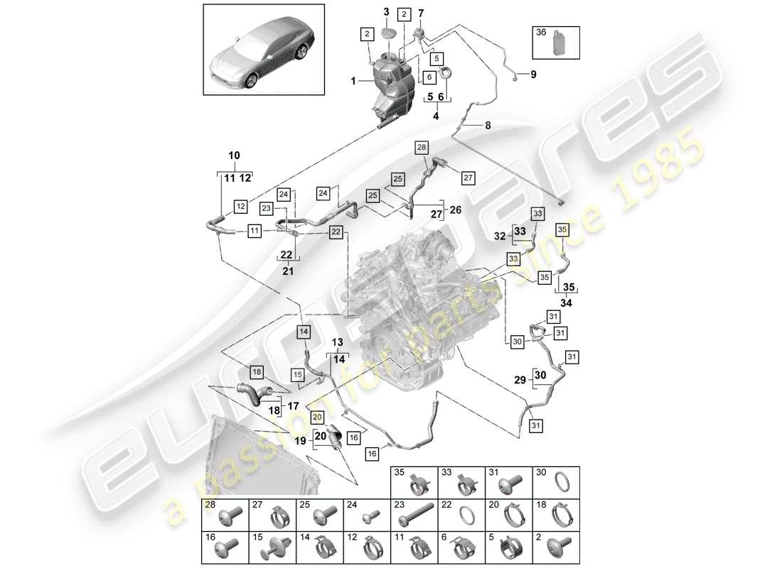 porsche 2020 (panamera 971-1) water cooling part diagram