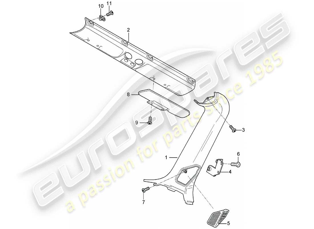 porsche 2006 (carrera gt) sun vizors - trims - a-pillar part diagram