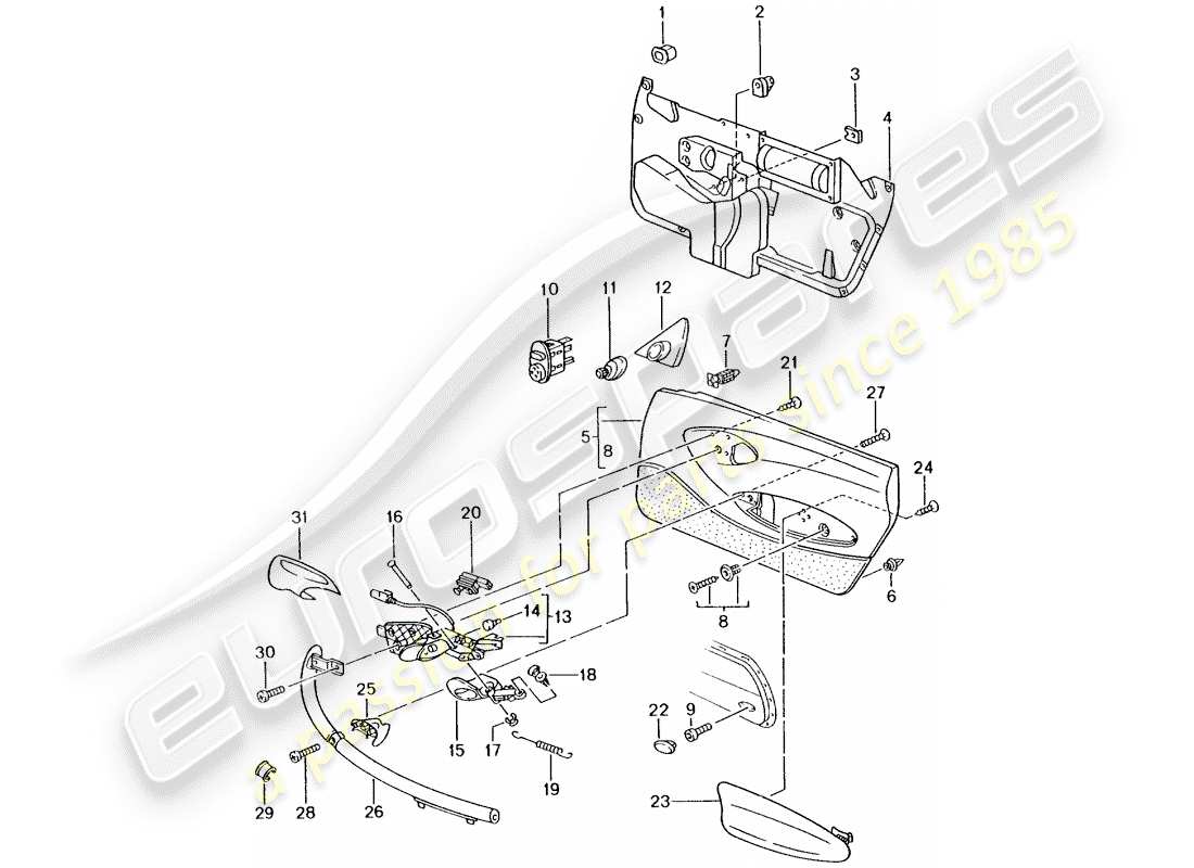 porsche 1997 (986 boxster) door panel - accessories part diagram