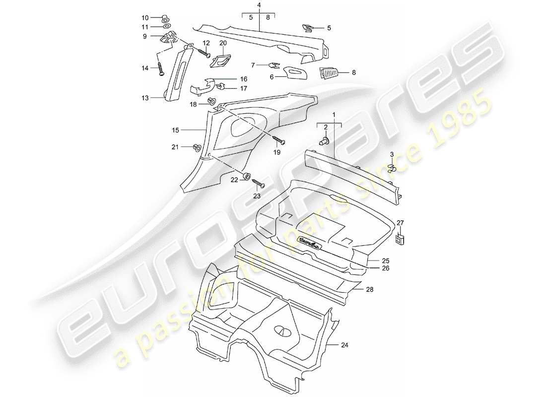 porsche 2002 (996 turbo / gt2) trims parts diagram