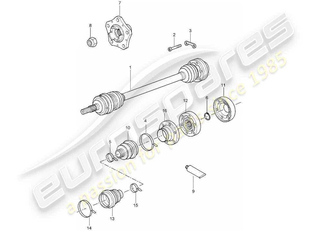 porsche 1998 (986 boxster) drive shaft - wheel hub - d - mj 2003>> part diagram