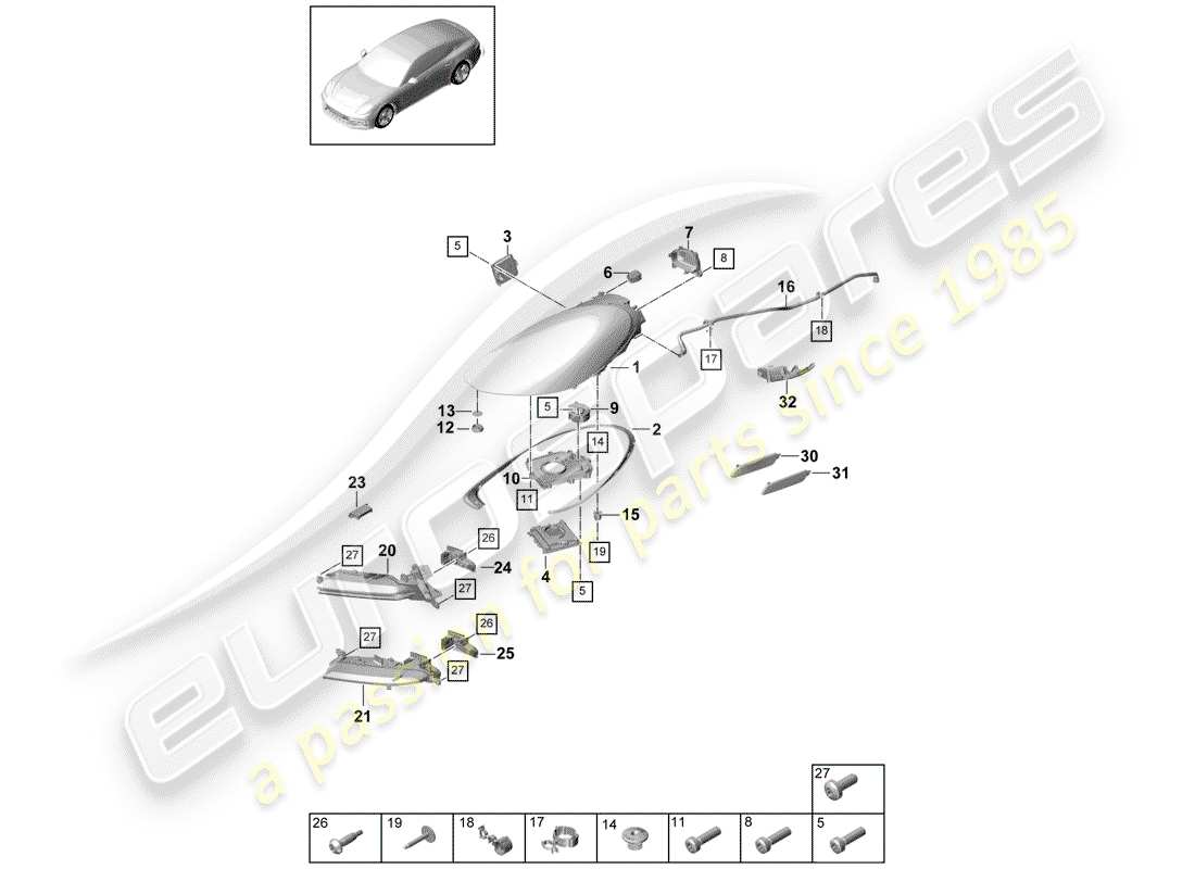 porsche panamera 971 (2018) led headlight part diagram