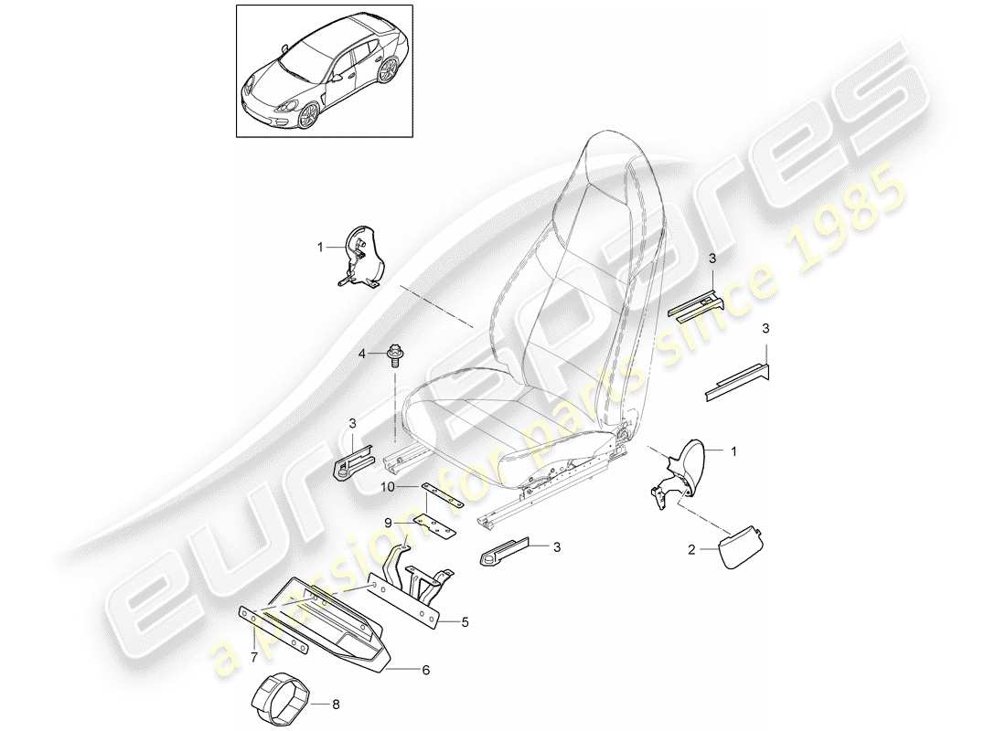 porsche panamera 970 (2016) front seat part diagram