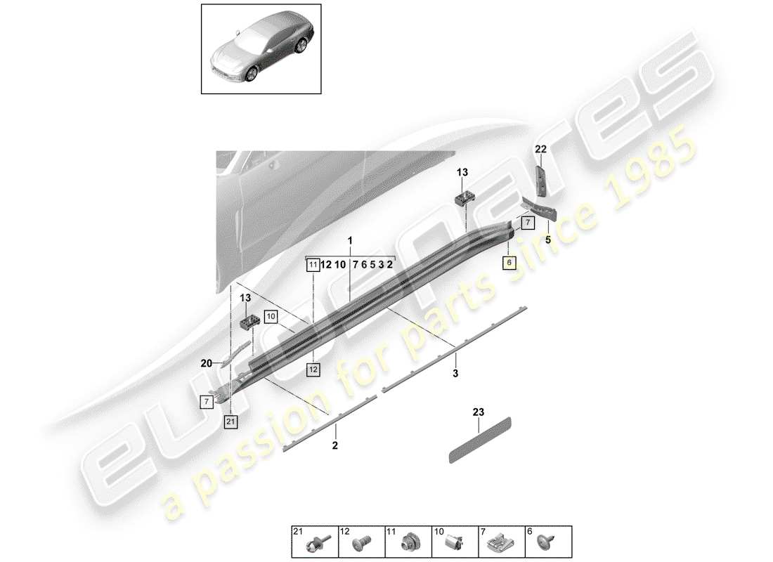 porsche panamera 971 (2018) side member trim part diagram
