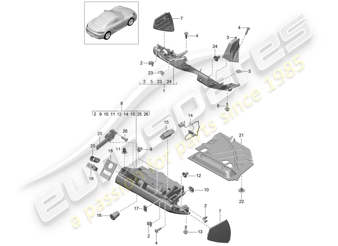 porsche 2020 (718 cayman) glove box part diagram