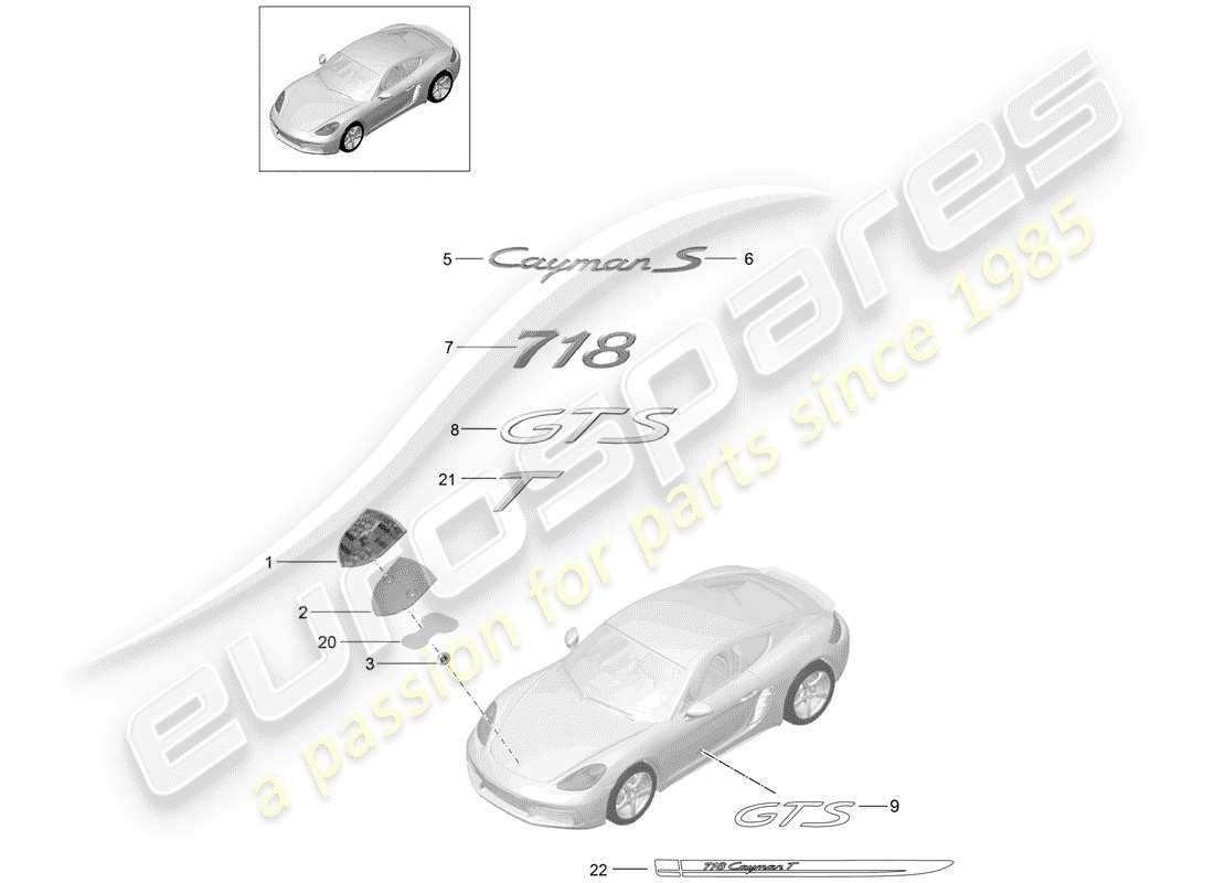 porsche 2020 (718 cayman) moldings part diagram