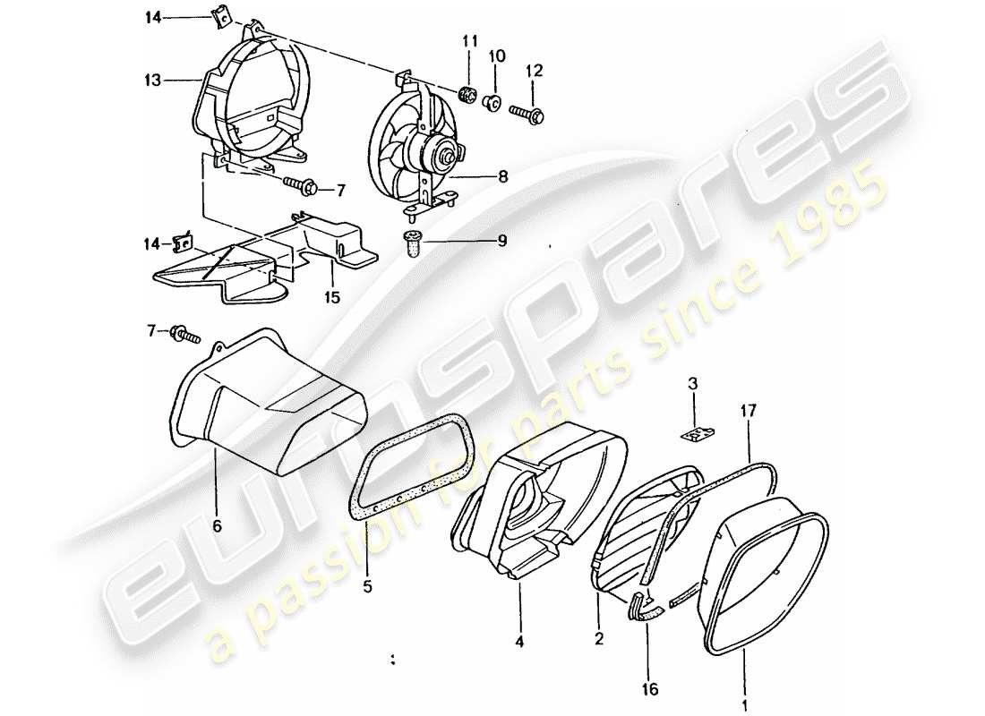 porsche 1997 (986 boxster) engine compartment cooling part diagram