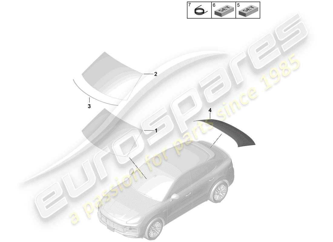 porsche 2020 (cayenne e3 9ya/9yb) windshield glass part diagram