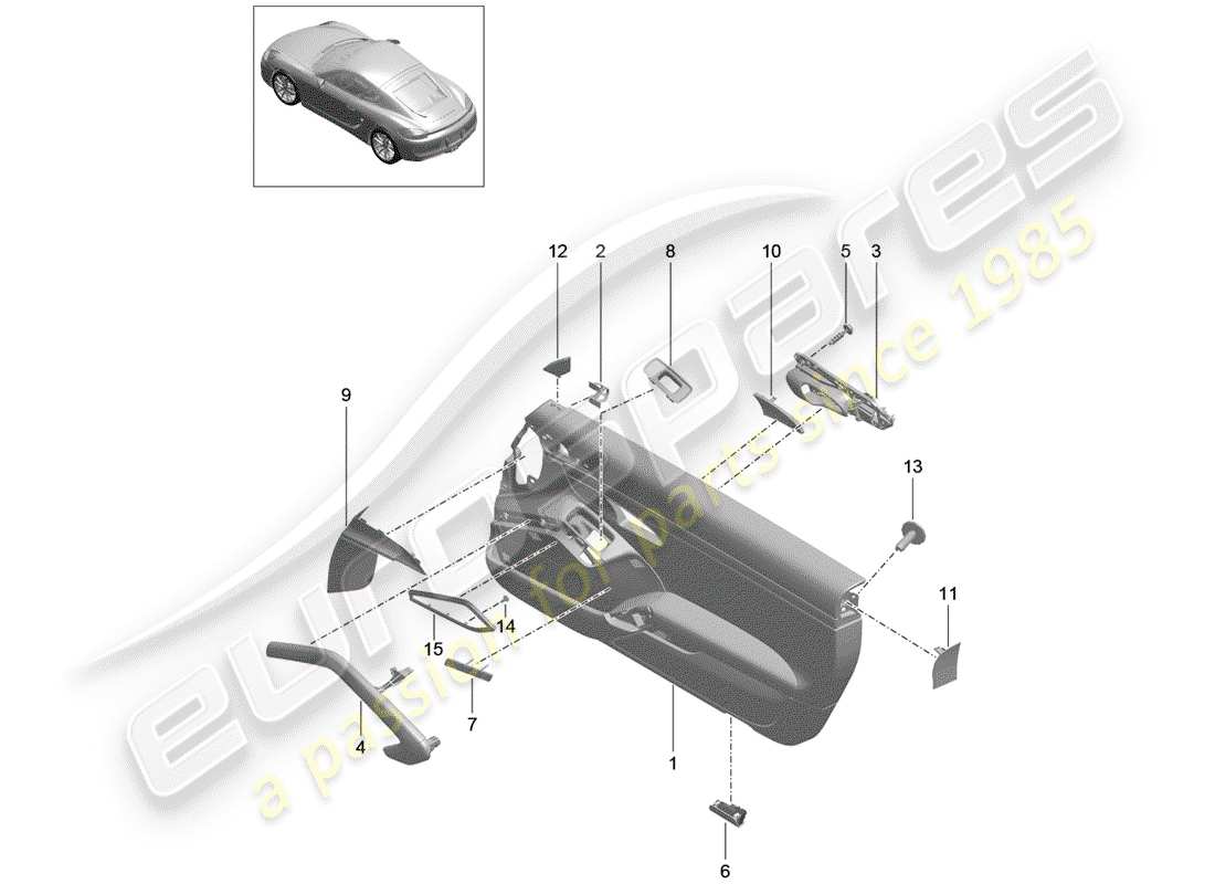 porsche 2014 (981 cayman) door panel parts diagram