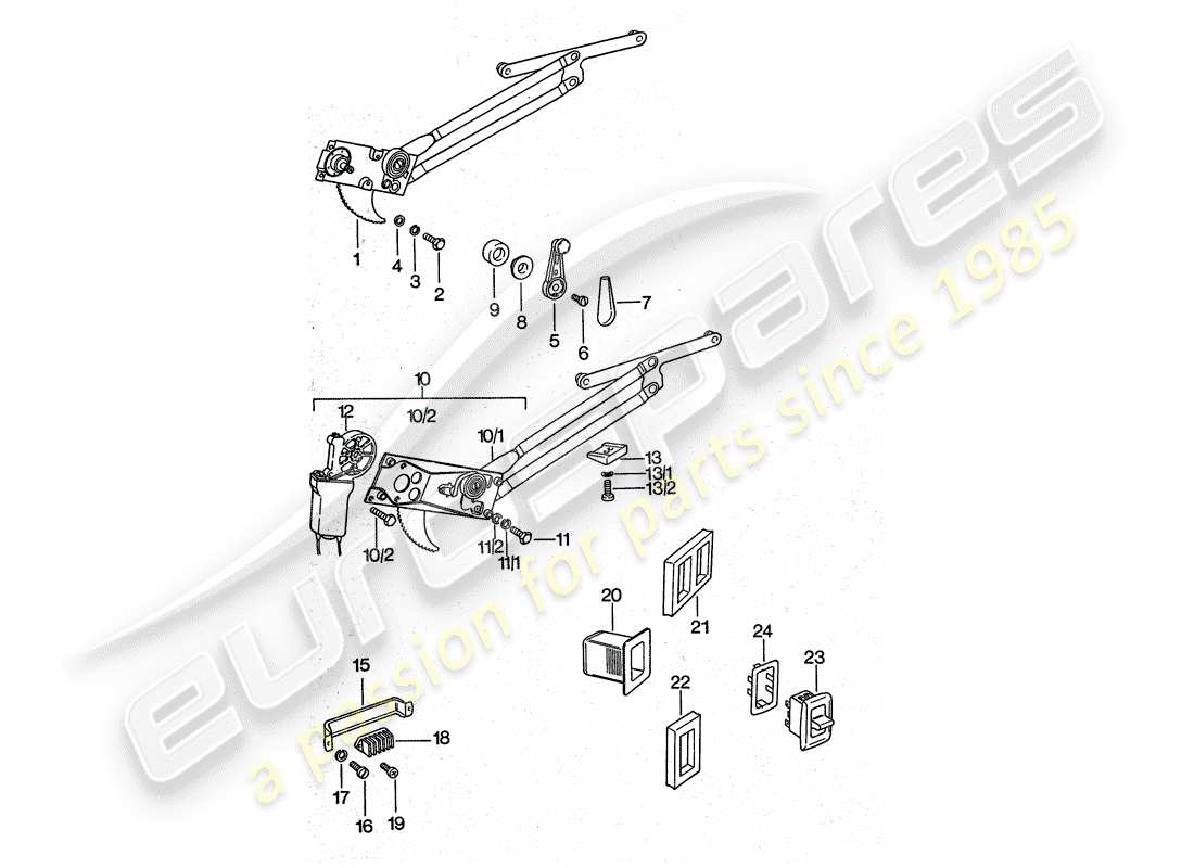 porsche 1977 (911 turbo) window regulator part diagram