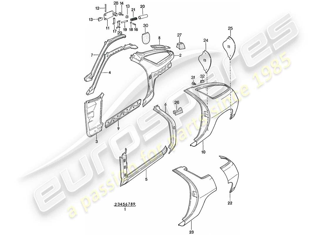 porsche 1978 (928) frame - side panel part diagram