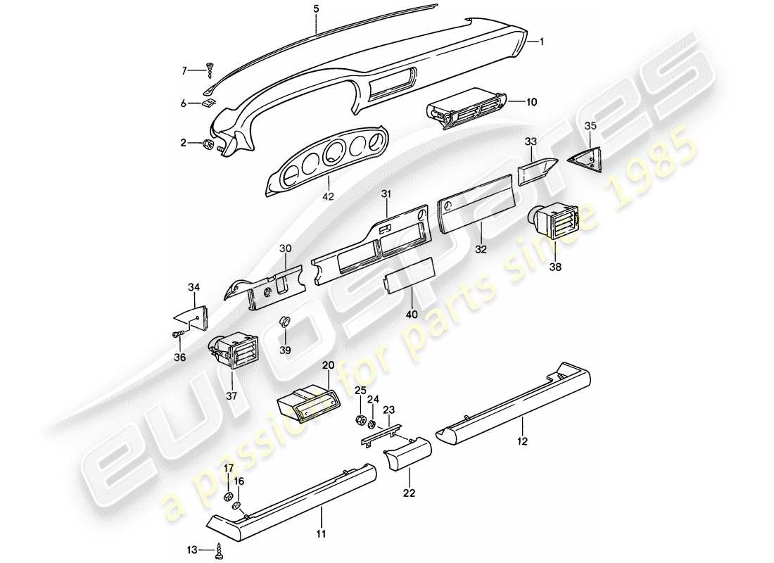porsche 1989 (911) dashboard - with installation parts part diagram