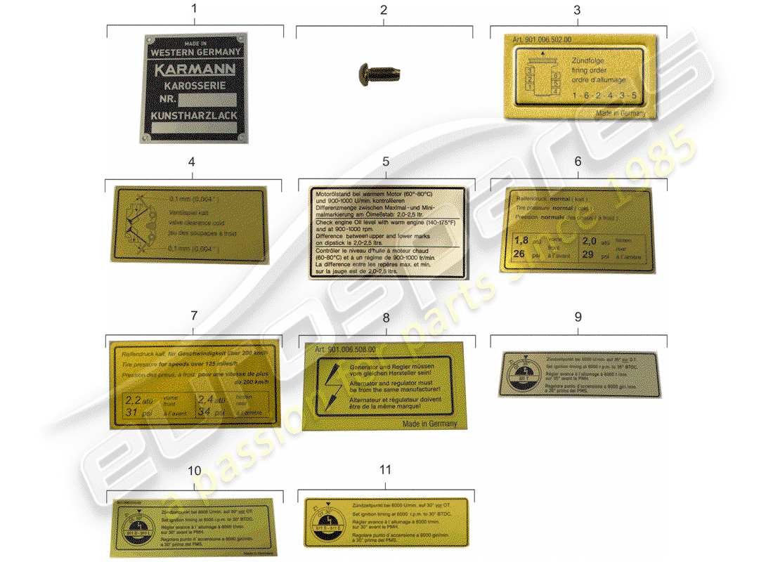 porsche 1969 (911/912) signs/notices - emblem part diagram