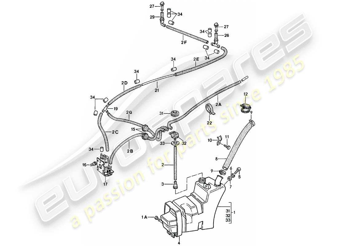 porsche 1979 (911) windshield washer unit part diagram
