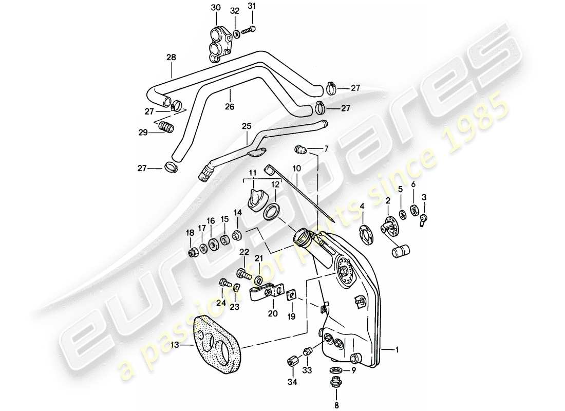 porsche 1987 (911) engine lubrication - oil tank - lines part diagram