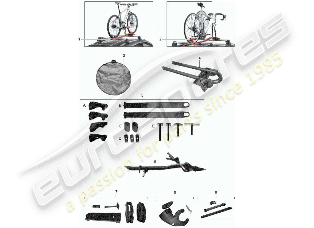 porsche 2010 (tequipment cayenne) bicycle carrier part diagram