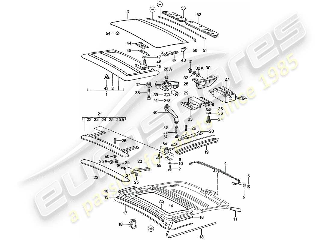 porsche 911 (1986) sunroof parts diagram