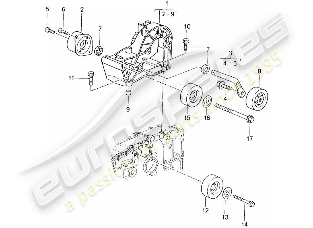 porsche 2001 (996) belt tensioning damper - relay roller - bracket part diagram